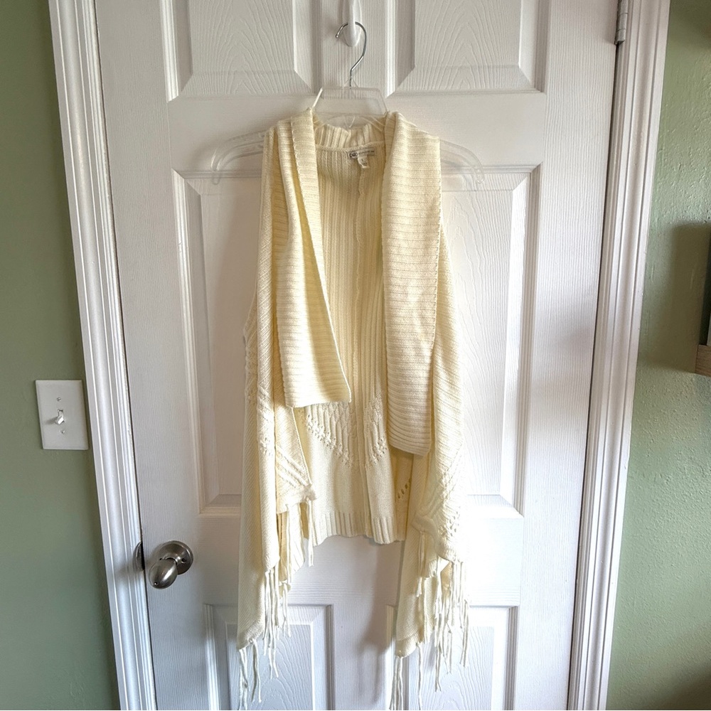 Cato Womens Knit Sweater Vest Size Large Fringe Open Front - fall winter